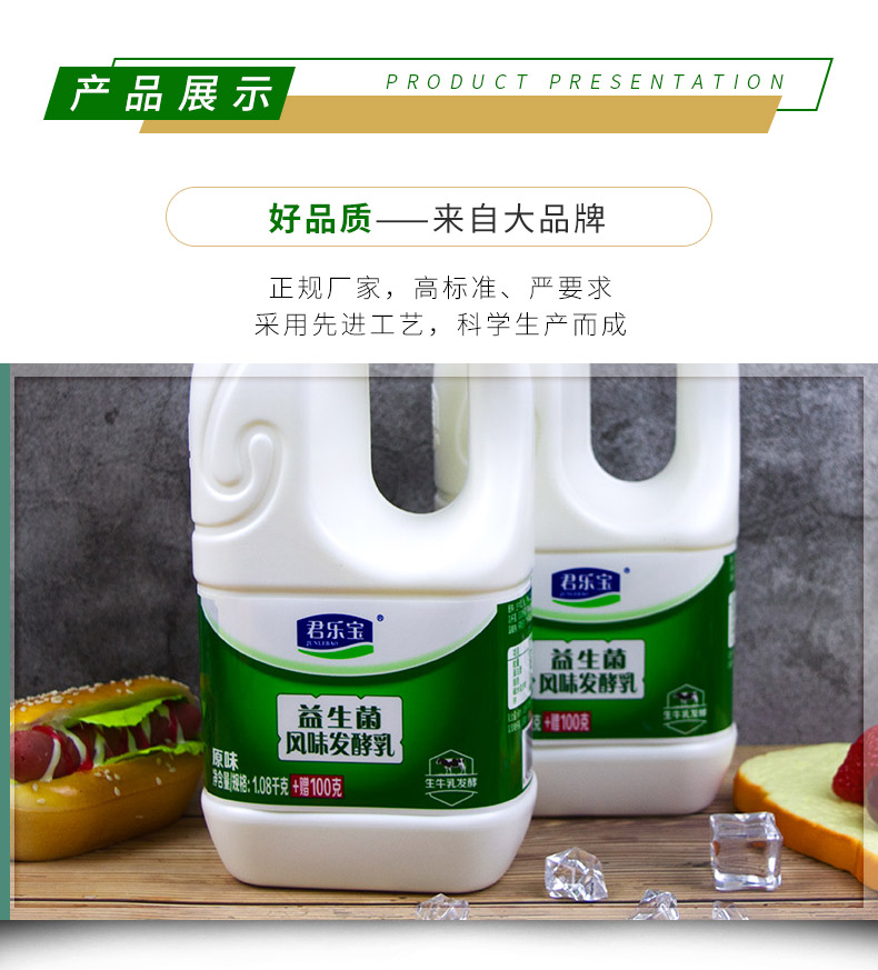 君乐宝酸奶原味益生菌大桶装大瓶装水果捞牛奶1180g1桶