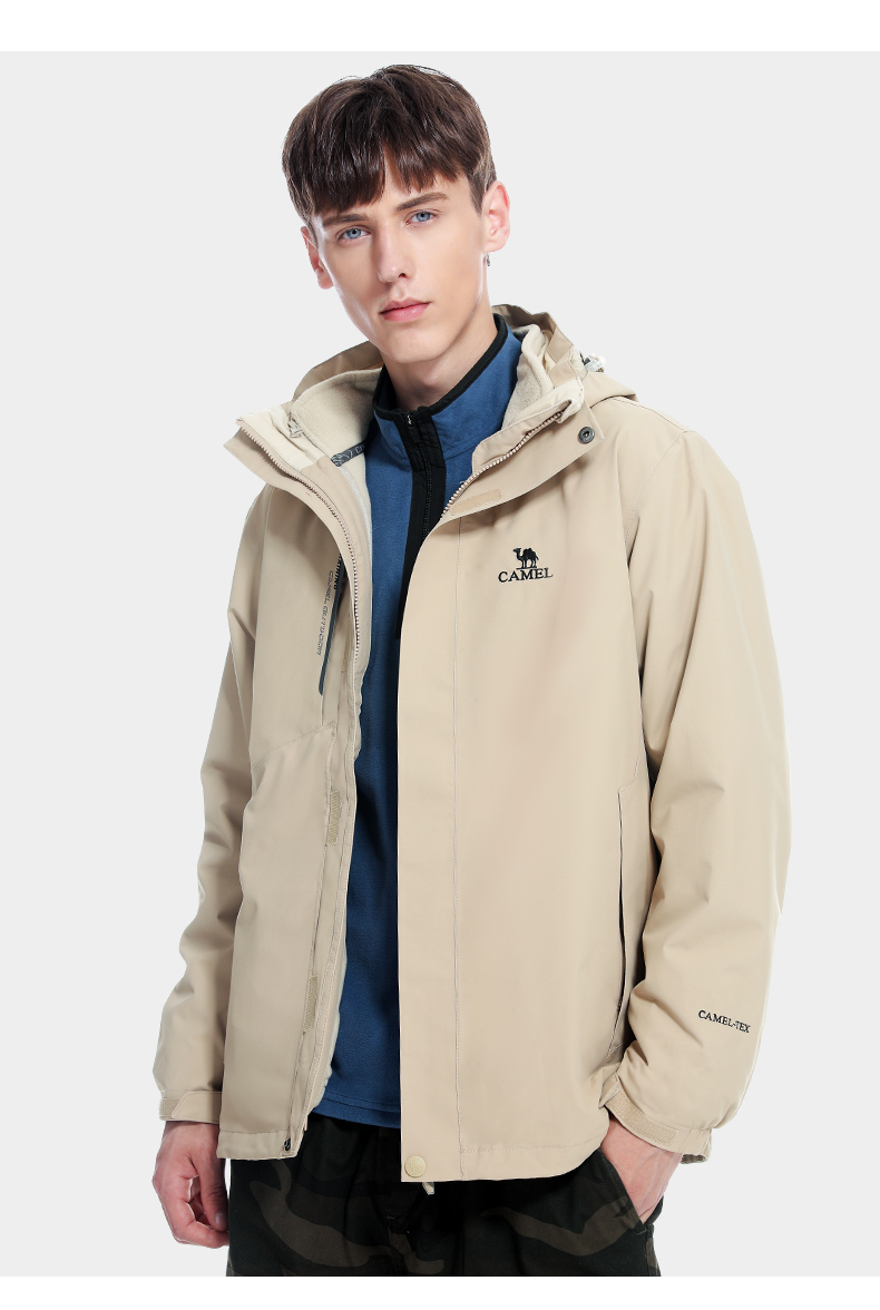 骆驼camel户外冲锋衣情侣三合一两件套可拆卸抓绒内胆登山服男女外套