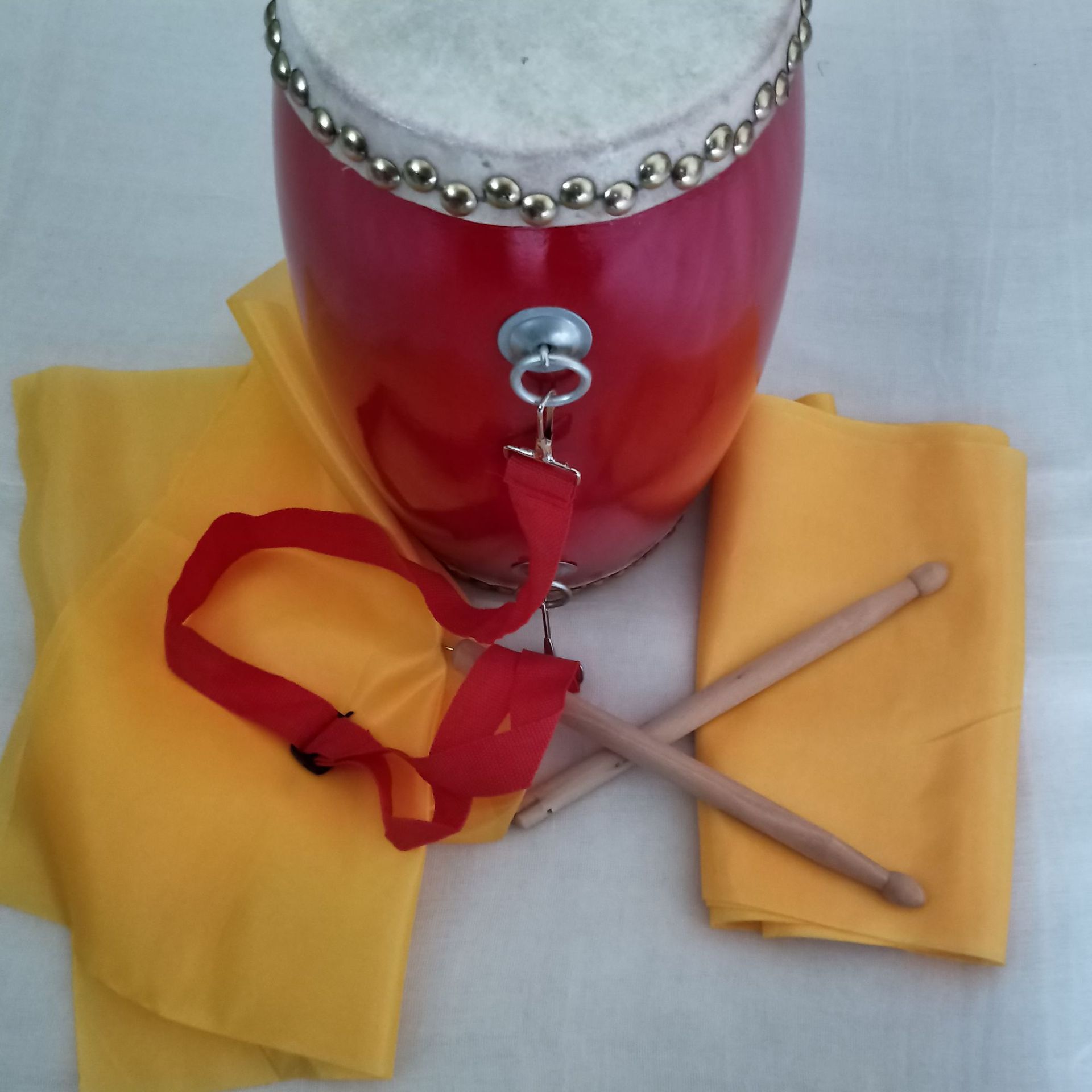 15厘米成人秧歌队鼓牛皮腰鼓中国龙凤木质腰鼓鼓棒