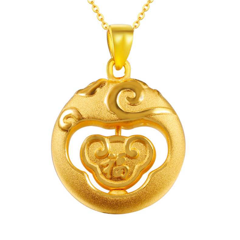 3d硬金足金999时来运转如意锁吊坠女母亲520情节宝宝儿童黄金坠子