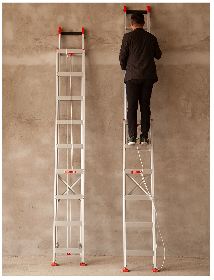 工程伸缩梯便携铝合金升降梯子米魁户外单面加厚 银色单面加宽特厚(5