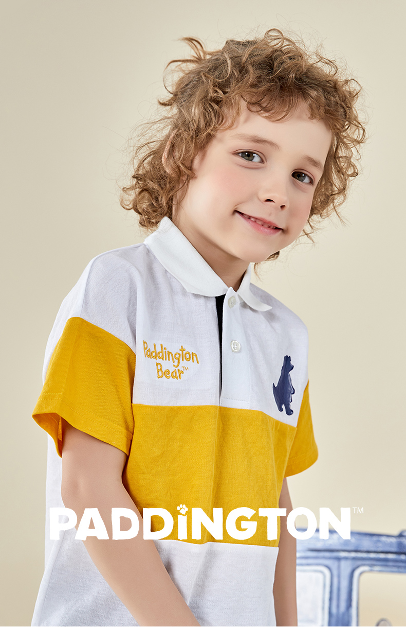 paddingtonbear帕丁顿熊男童t恤夏季时尚撞色短袖上衣