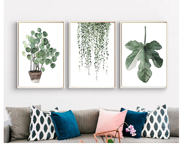 必画简约北欧绿植装饰画客厅叶子植物挂画餐厅家居民宿软饰壁画axl001