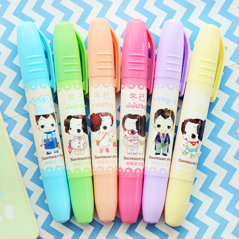 晨光mg文具香味荧光笔冬己可爱小女孩卡通记号笔标记笔thm21006绿色