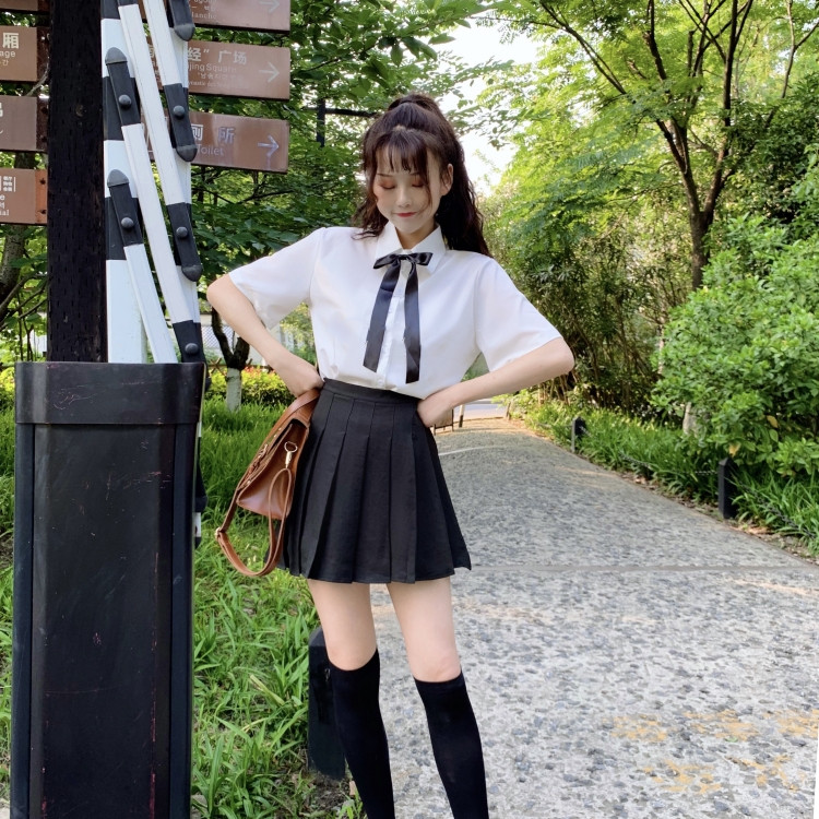 夏季韩版学风衬衫百褶裙两件套女jk服系学生套装短裙ins