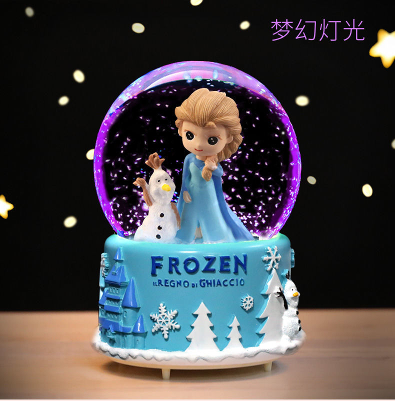 水晶球擺件音樂盒八音盒發光帶雪花生日禮物送孩子閨蜜朋友水晶球粉色