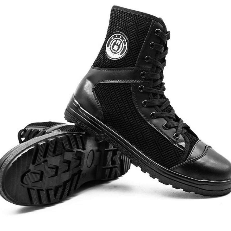 夏季特勤网眼35保安鞋特勤鞋户外高帮靴男靴作训鞋黑色春夏作战靴高帮