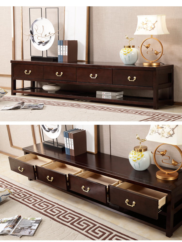 鑫金虎新中式橡胶木地柜现代简约电视柜四抽开放式储物柜客厅家具
