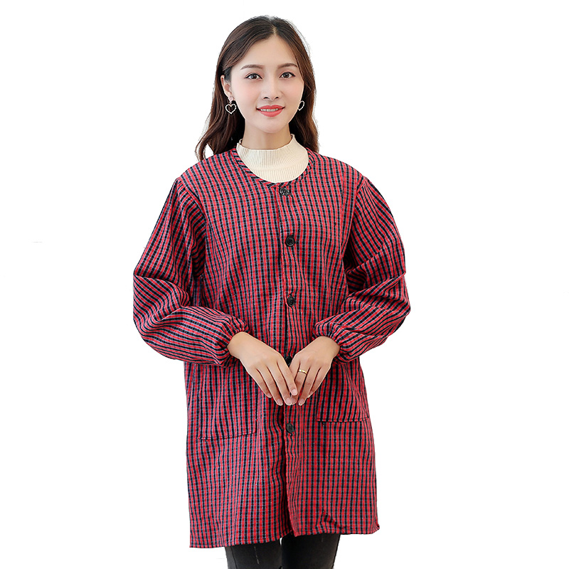 厨房长袖围裙韩版成人罩衣纯棉工作服防水大人反穿衣全棉女