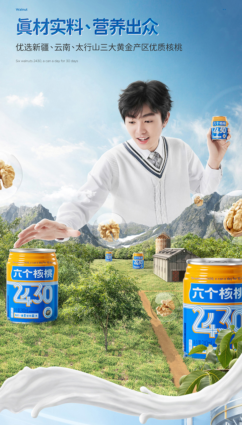 养元六个核桃官方旗舰店2430核桃奶240ml15罐植物蛋白无糖饮料