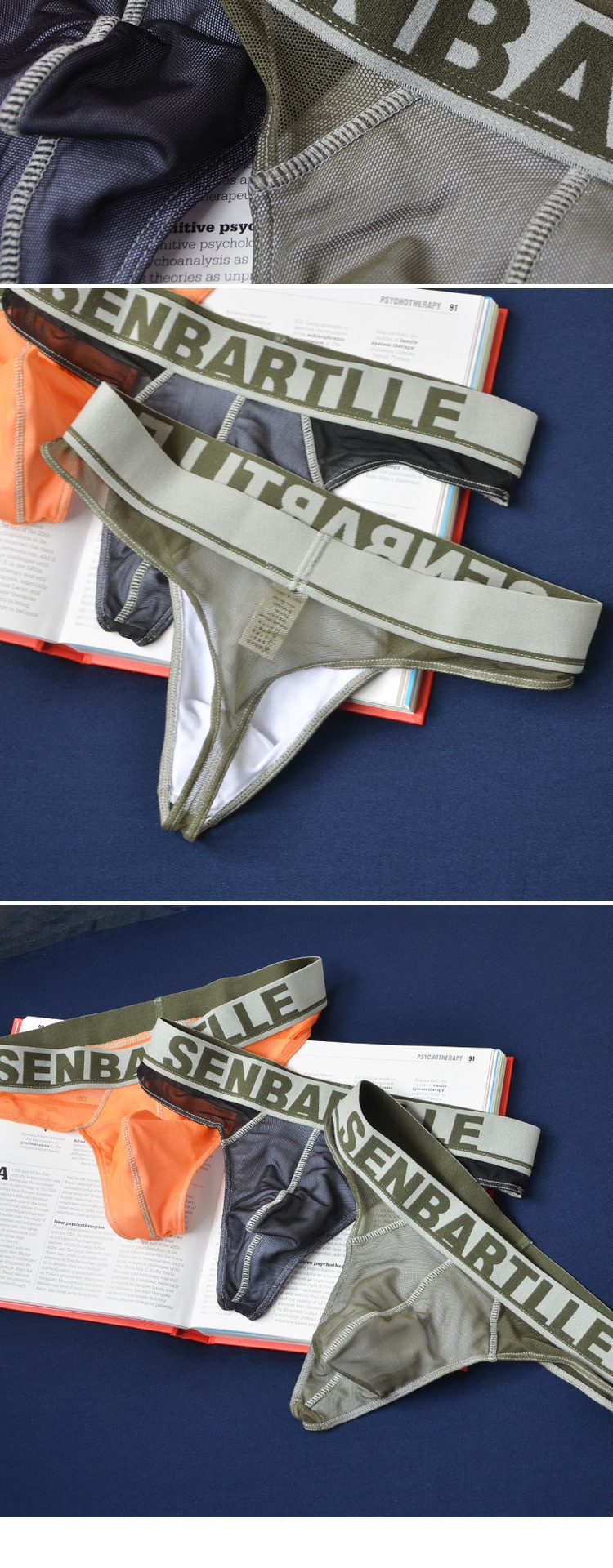 3条装男士比基尼款网孔丁丁字裤性感透气u凸骚性感低腰t裤内裤男fish