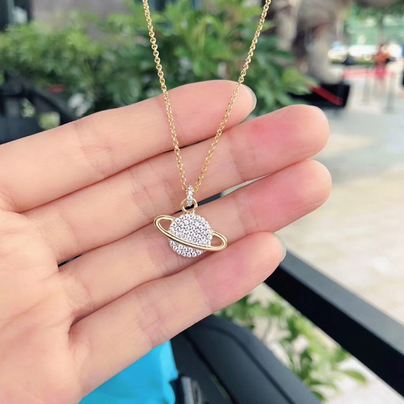 apmmonaco时尚镶晶钻星球吊坠银项链女士锁骨颈链百搭毛衣链首饰欧美