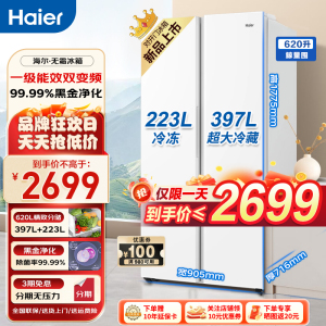 海尔(Haier)620升双变频对开门冰箱智能家电风冷无霜大容量双门冷冻家用净味保鲜BCD-620WGHSSEDWV