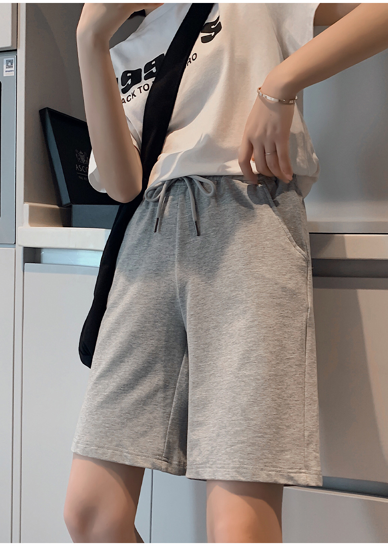 运动短裤女夏宽松直筒港味纯棉外穿大裤衩休闲阔腿ins潮五分中裤fish