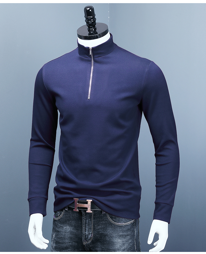 yuansu半拉链t恤男长袖潮流秋冬季加绒立领棉上衣莫代尔中高领打底衫