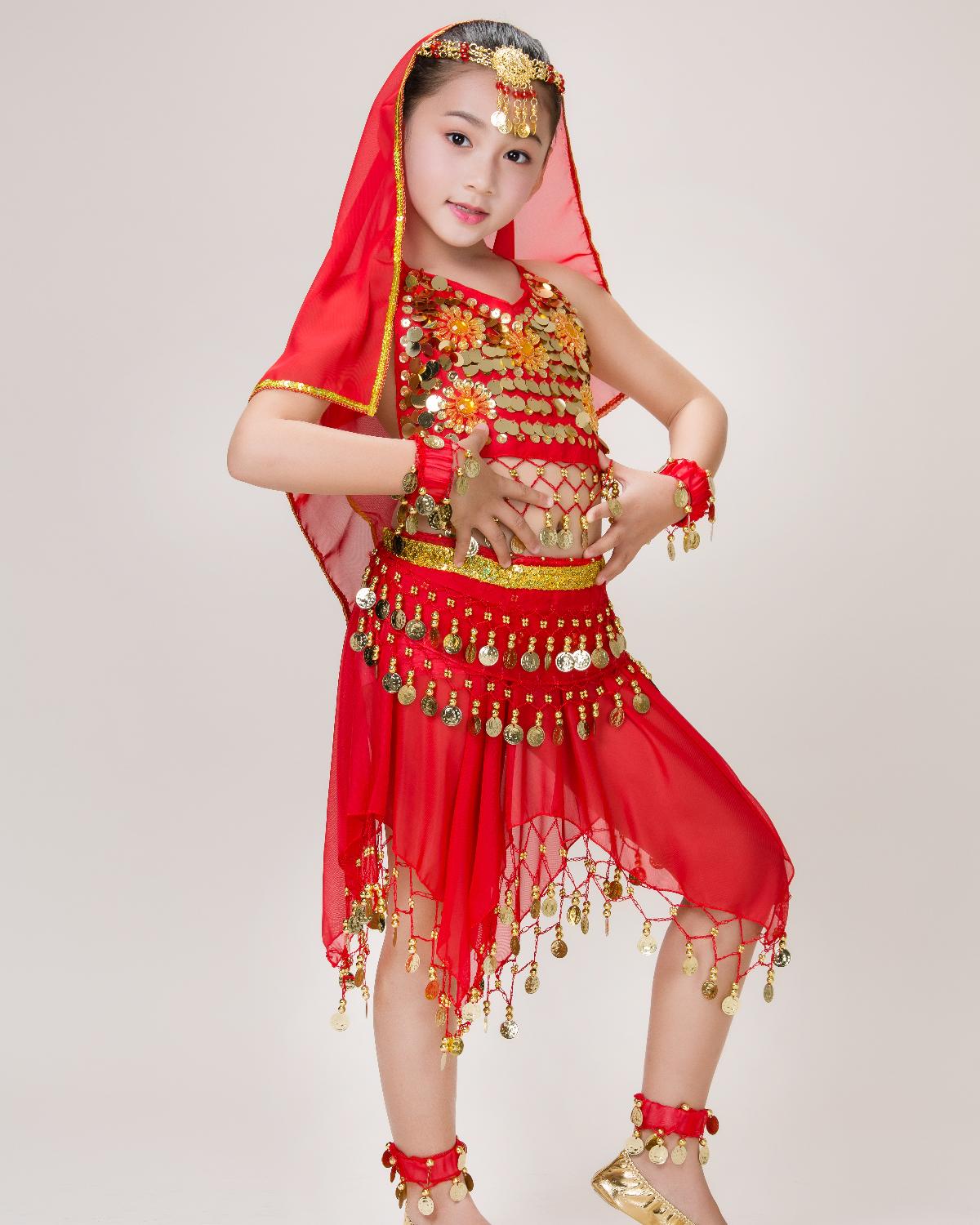 印度舞蹈服装女儿童肚皮舞服装少儿印度舞短裙纺幼儿园演出服二件套