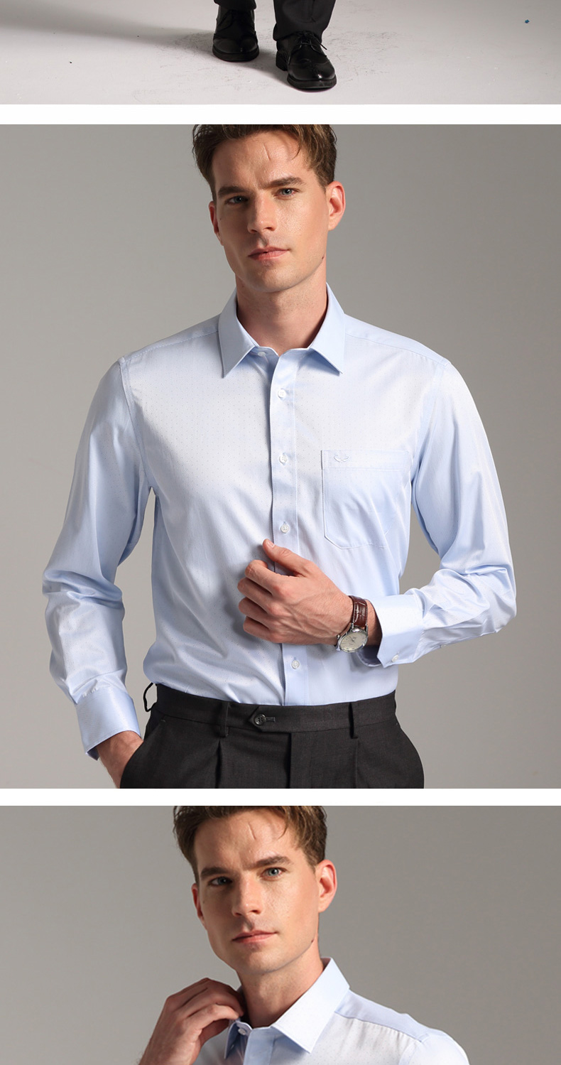 富绅莫代尔提花衬衫男商务正装舒适透气男士长袖衬衣圆点图案寸衫