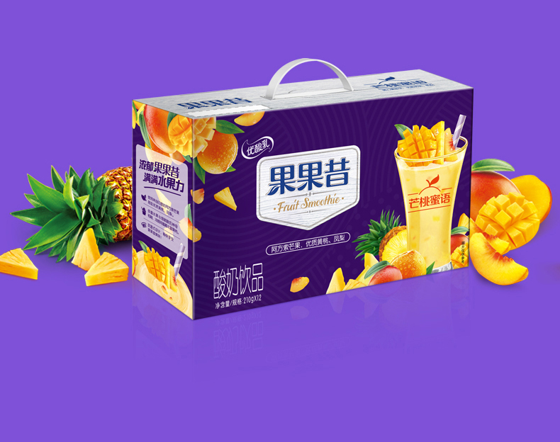 伊利优酸乳果果昔酸奶饮品芒桃蜜语口味笑脸包210g12瓶