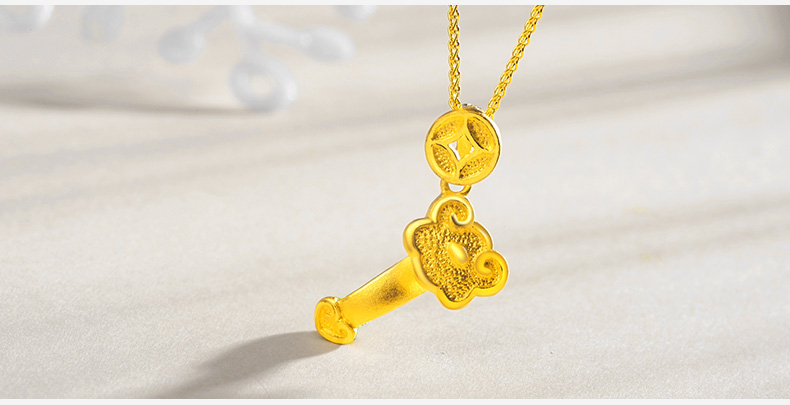 周大生黄金饰品黄金吊坠男女款铜钱如意挂坠送宝宝小孩正品999足金