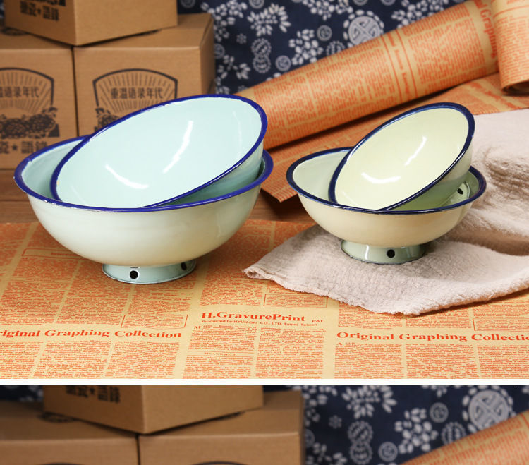 老式搪瓷碗怀旧铁饭碗餐厅大排档烧烤摊吃饭碗家用摔不烂的铁瓷碗黄色