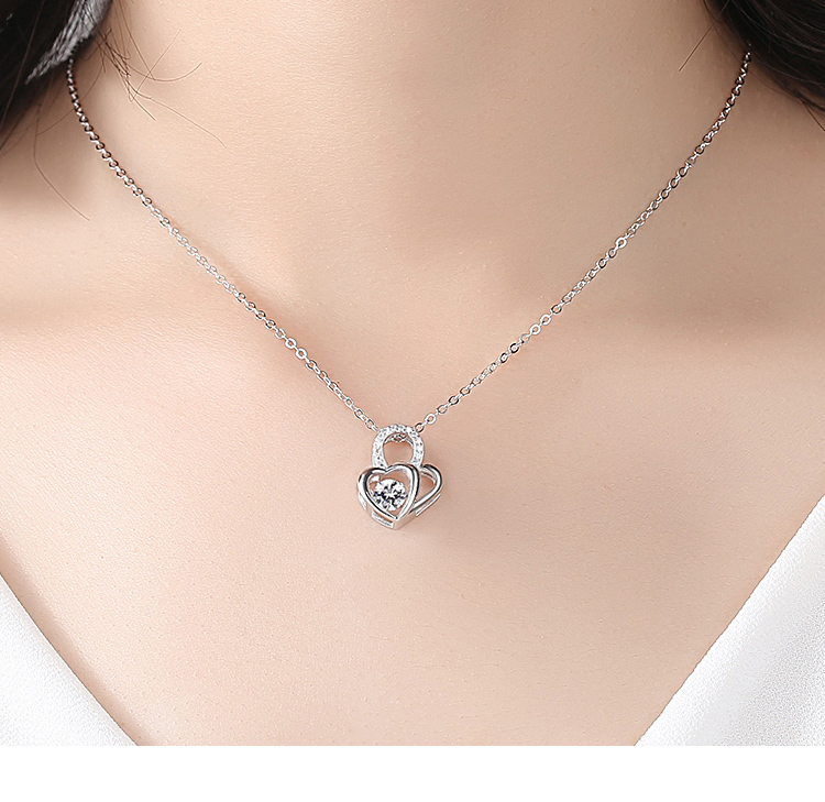 法蔻轻奢品牌心心相依项链女纯银锁骨链时尚个性吊坠简约气质情人节送