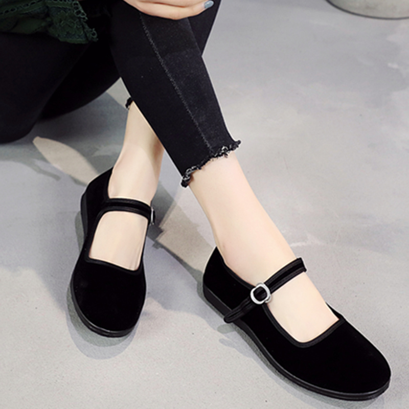 长街九月女士圆头单鞋其他 热卖老北京布鞋女鞋高跟防滑单鞋平底黑