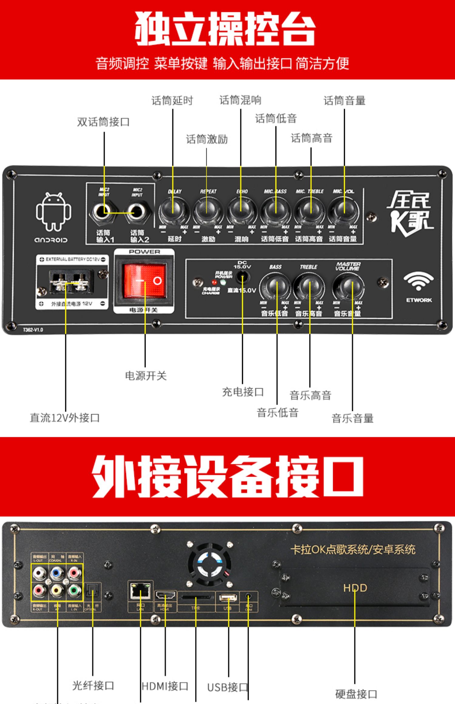 广场舞音响大功率带显示屏幕重低音炮户外唱歌k歌移动拉杆音箱 网络触