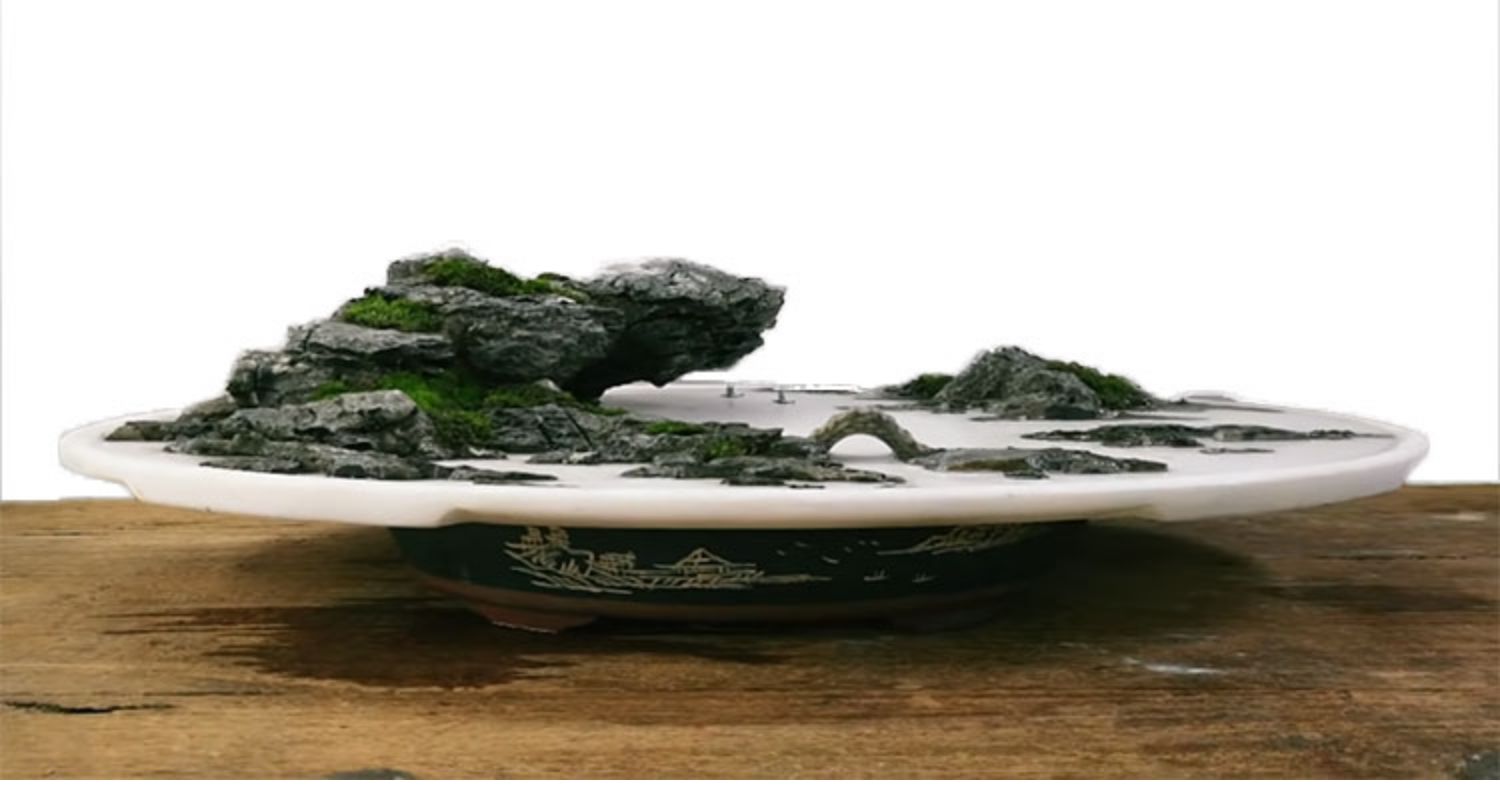 假山盆景盆长方形天然大理石汉白玉古达花盆吸水石山水盆椭圆形浅口盆