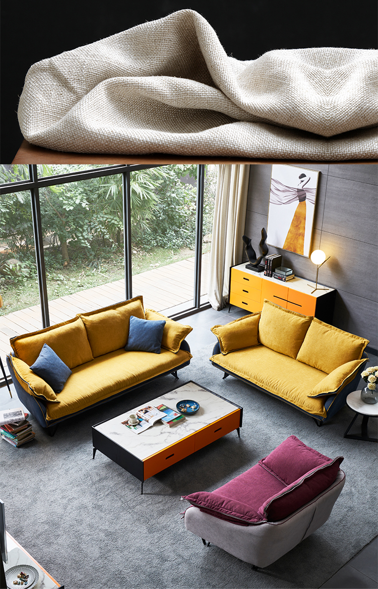 现代简约棉麻布艺意式极简大小户型沙发北欧拼色羽绒客厅组合沙发