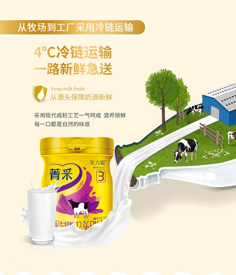 完达山新包装安力聪菁采3段三段幼儿宝宝儿童三段牛奶粉800g*6罐装