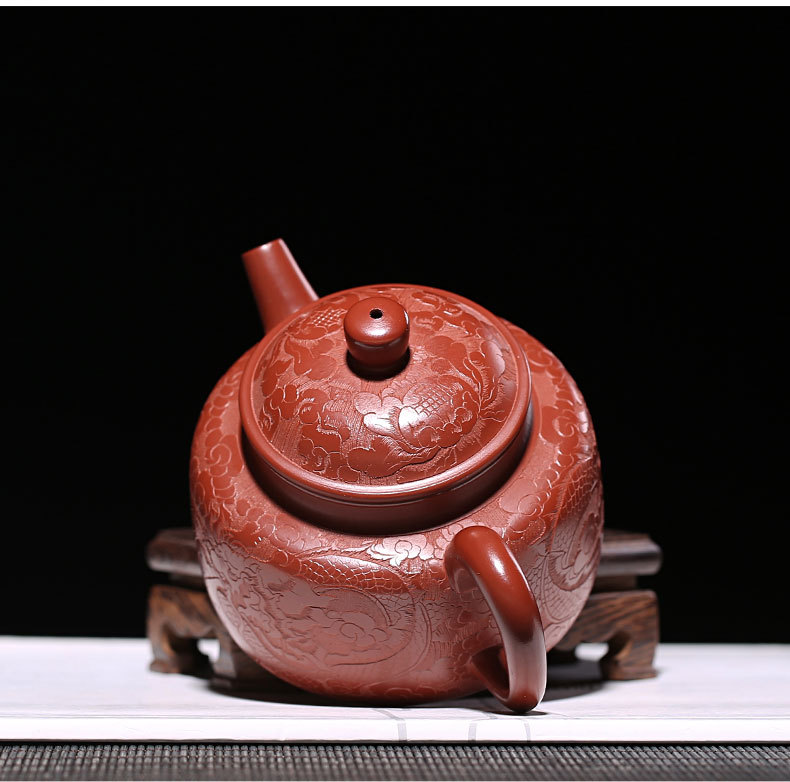 皇木御宝龙纹刻绘紫砂壶德钟壶大红袍名家邵美华纯手工