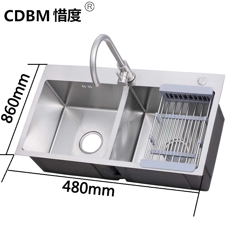 度304不锈钢手工水槽双槽等大洗菜盆拉丝双槽8648厨盆水斗s8648大尺寸