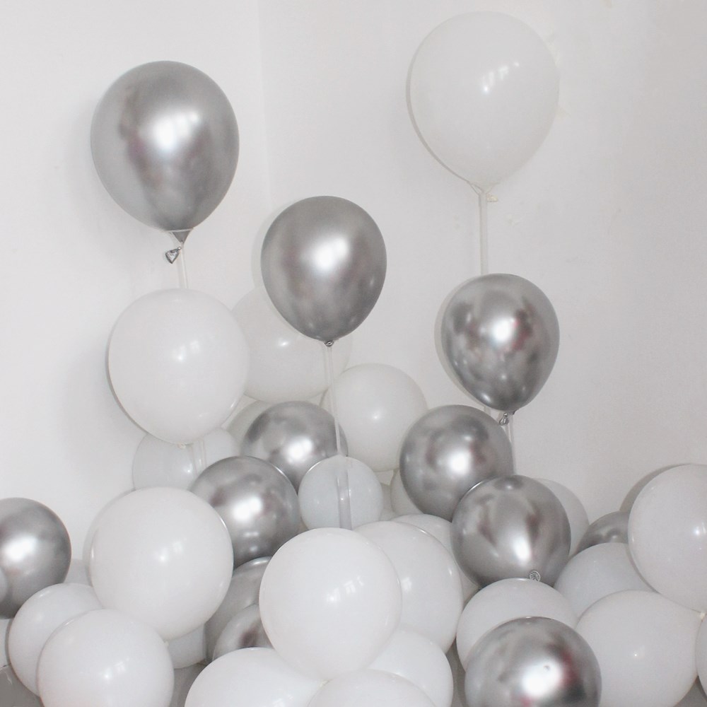 亚光乳胶气球纯白金属银色5寸 寸12寸18寸16寸36寸汽球链装饰 三维