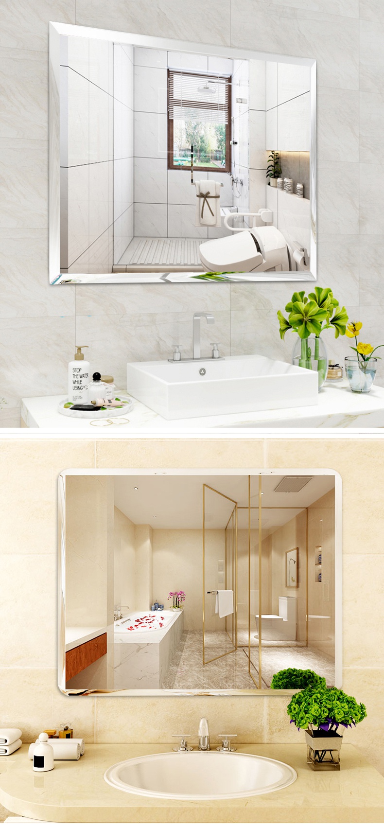 闪电客浴室镜子贴墙自粘洗手间免打孔卫生间厕所壁挂洗漱台化妆镜挂墙