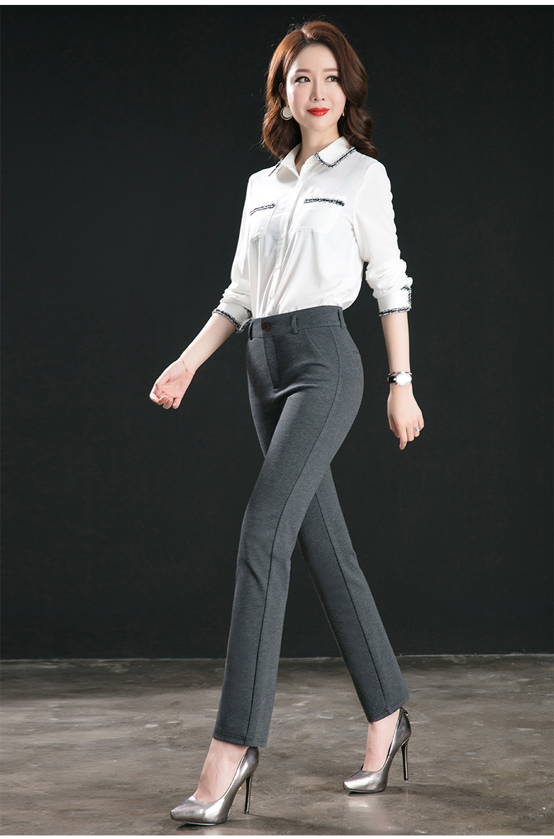 恒源祥品牌旗舰店恒源祥春秋新款哈伦休闲裤高腰直筒裤女西装裤灰色女