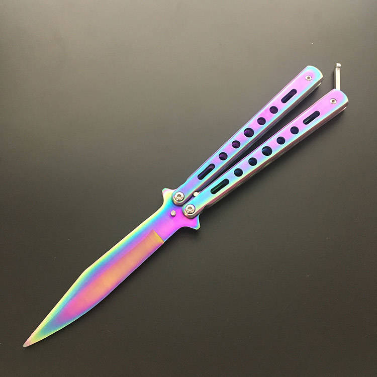 新手全钢蝴蝶折叠刀训练刀蝴蝶练习刀未开刃户外防身随身防身刀pxn967