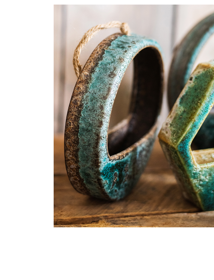 美帮汇粗陶瓷壁挂花器吊兰吊篮水培禅意古国风中式创意装饰六边形壁挂