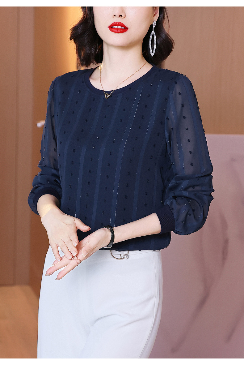 愫惠君女士洋气小衫高贵雪纺衫2021春装新款时尚百搭遮肚子内搭打底