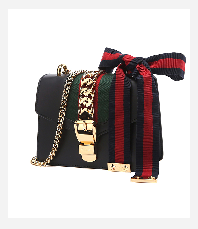 gucci/古驰 女士sylvie系列牛皮绸缎装饰单肩包431666