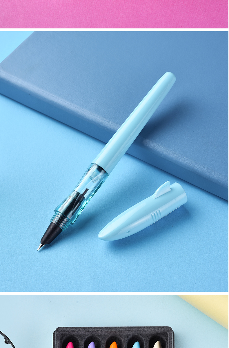 5支装038mm官方标配暗尖金豪钢笔学生用鲨鱼卡通可爱吸墨练字墨水笔