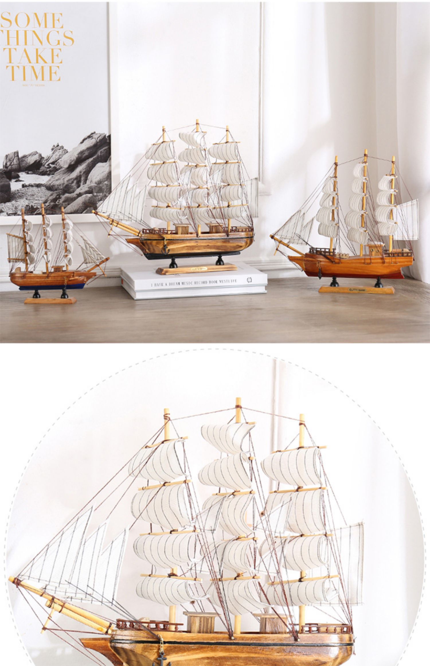 送福鸟(songfuniao)装饰摆件 帆船模型摆件一帆风顺船模客厅小木船