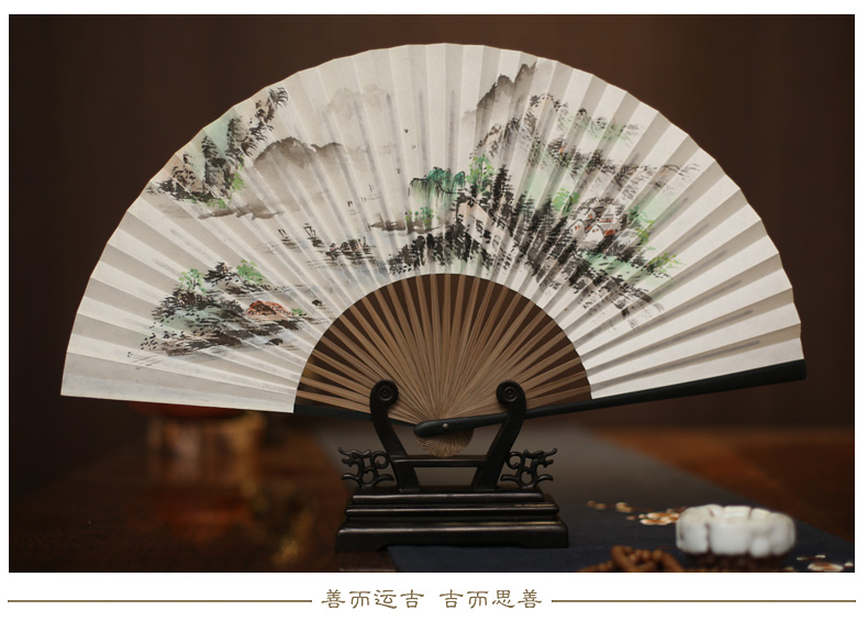 扇子8寸折扇手绘扇中国风宣纸画扇桑皮纸扇男扇出国礼品扇