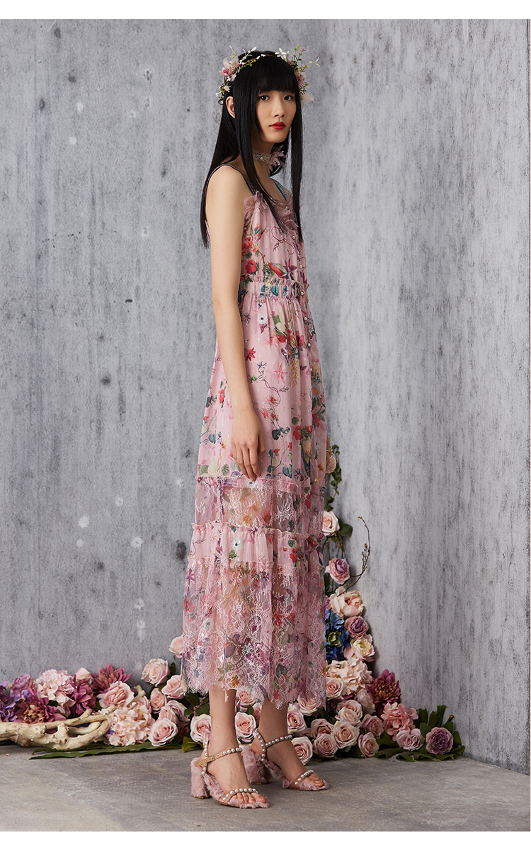 菲儿女装2020夏装新款印花超仙无袖连衣裙吊带百褶裙度假风