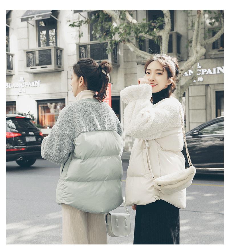 comeacross羊羔毛拼接棉衣女2020冬季新款休闲宽松小棉袄闺蜜装