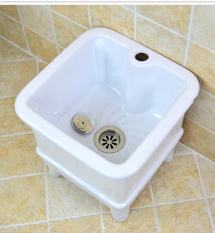 陶瓷拖把池阳台卫生间小号自动下水方形迷你洗拖把池子大号地拖盆安心