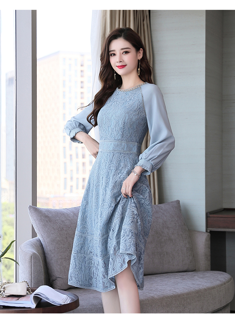 蕾丝连衣裙流行女装2020年春装新款气质收腰显瘦春季长袖内搭裙子ede