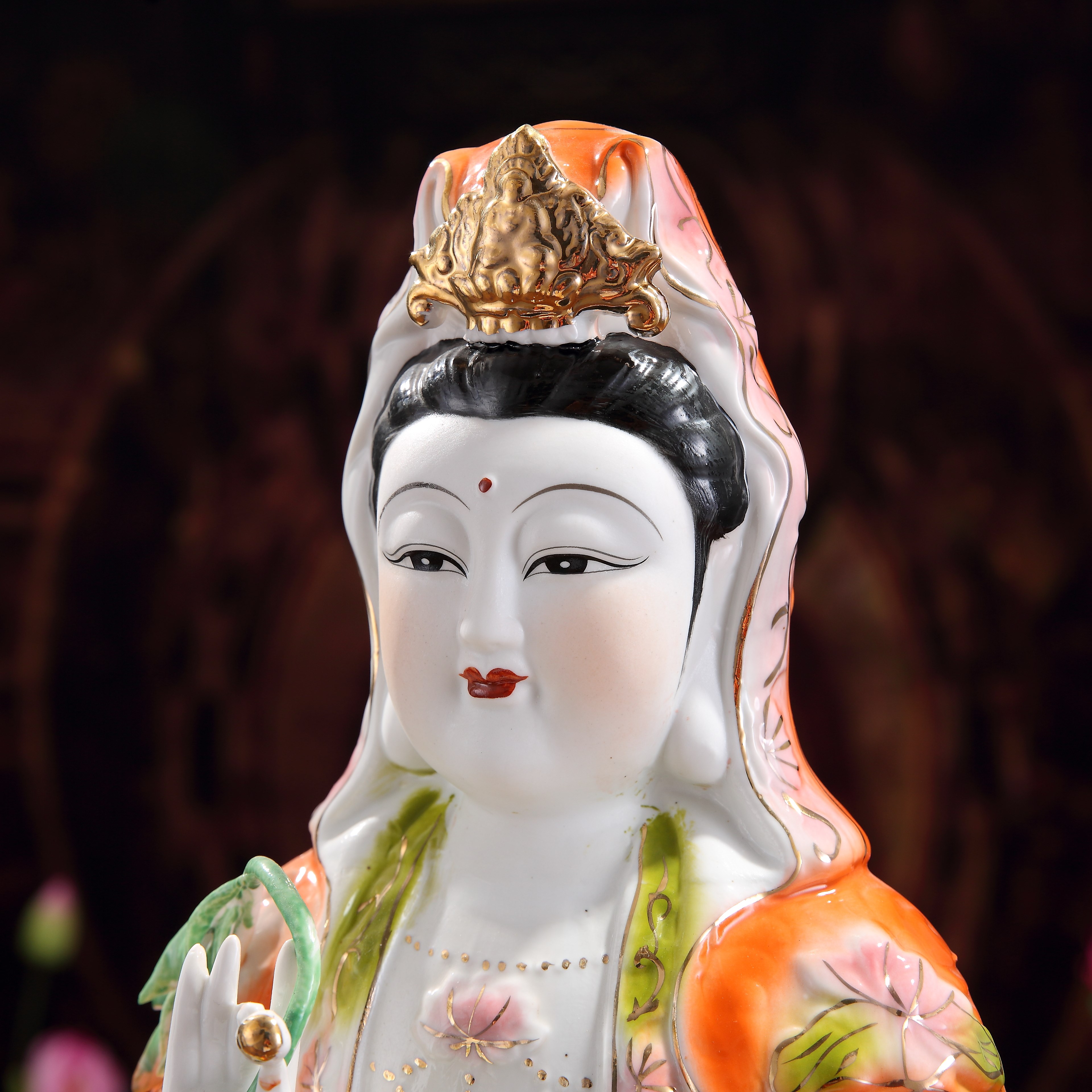 陶瓷南海观音菩萨站观音观世音菩萨佛像塑陶瓷摆件封后18寸站观音佛龛