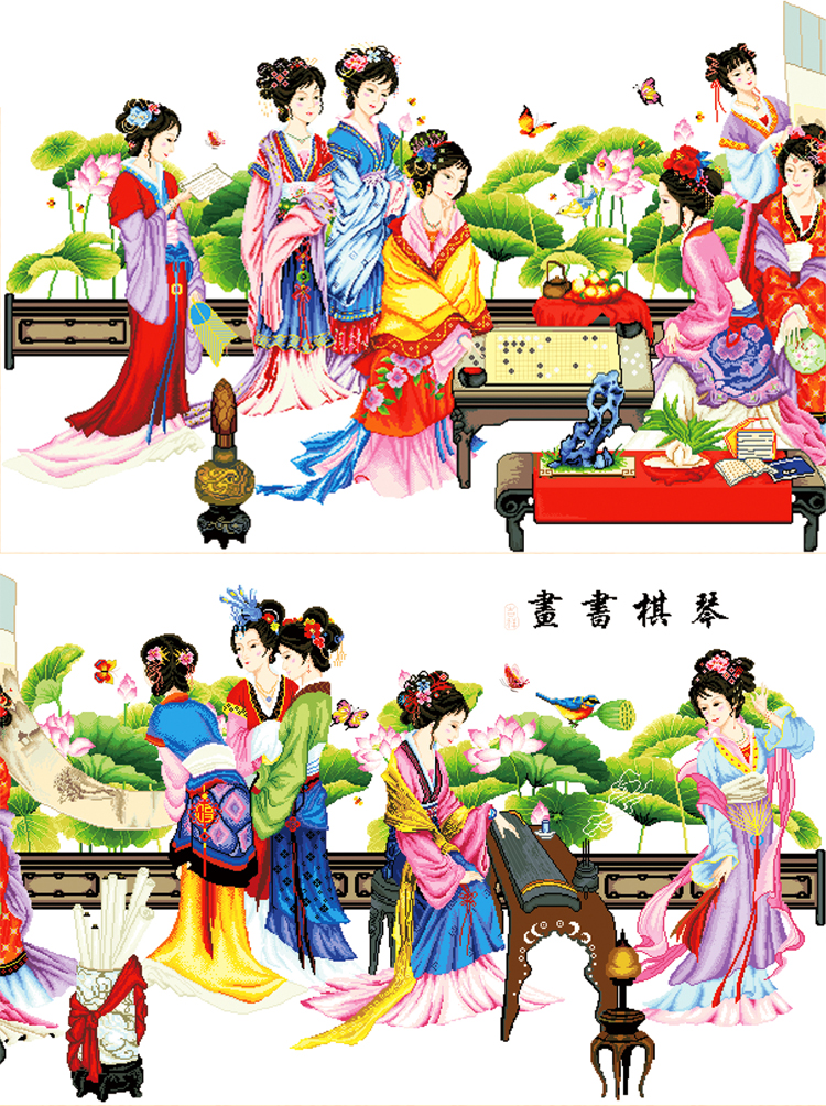 封后精准十字绣琴棋书画荷花金陵十二钗十字绣梦红楼群芳丝线上图荷花