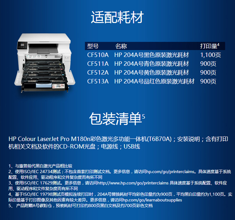 惠普hpm180n彩色激光多功能一体机