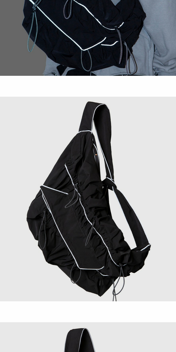 hou2020韩国小众潮牌反光3m男女国潮机能风抽带褶皱水饺包单肩斜挎包
